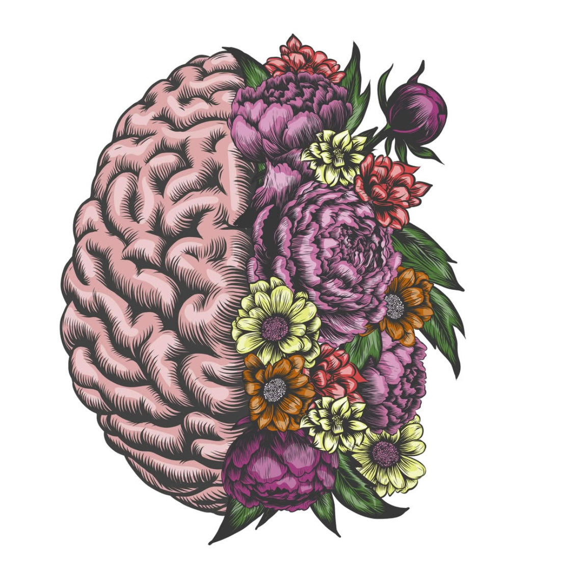 Brain with flowers