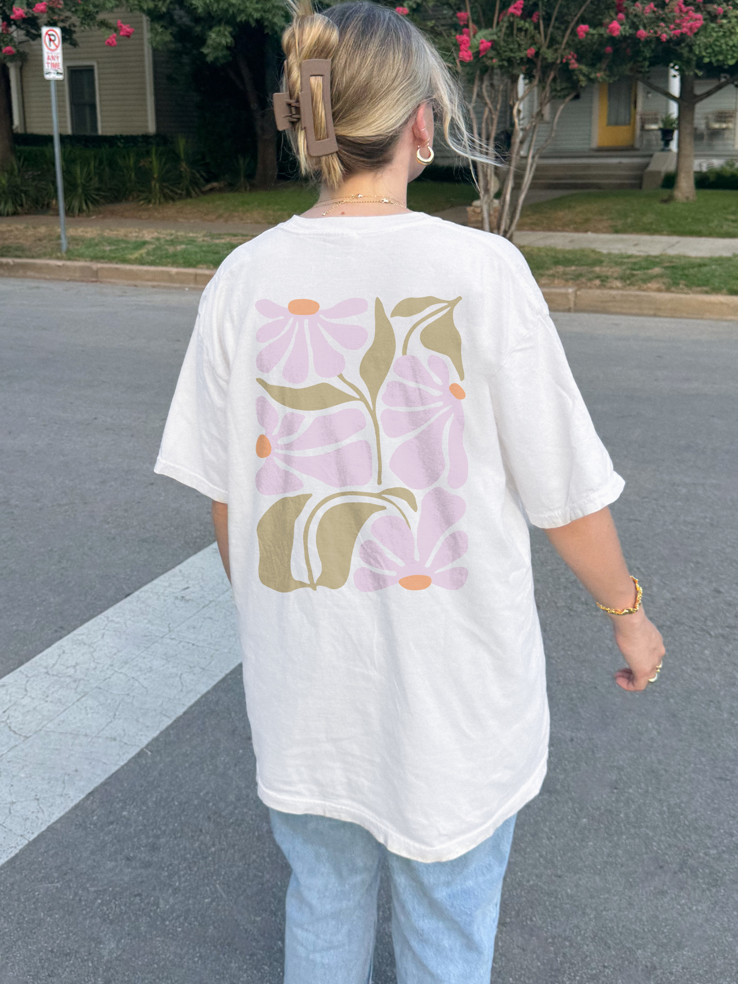 “Hello Sunshine” Embroidered Front & Floral Back T-Shirt