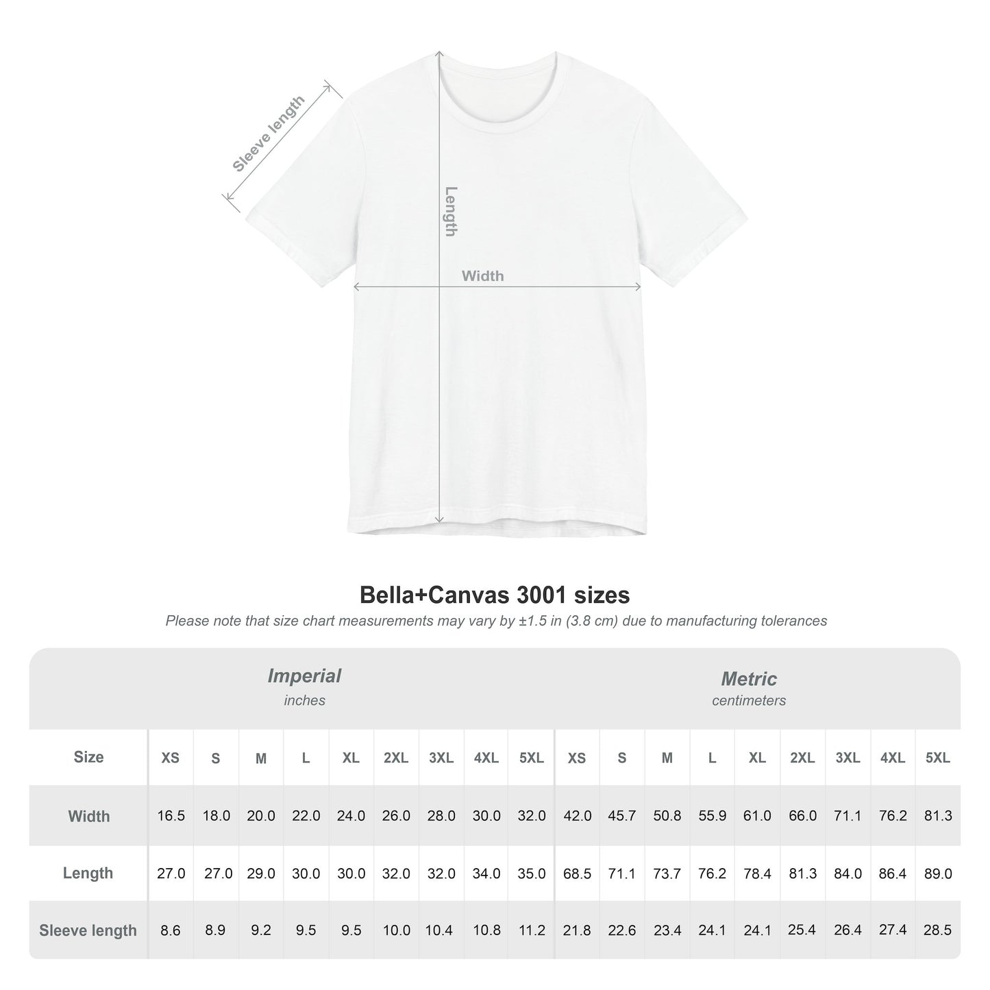 T-shirt dimensions 