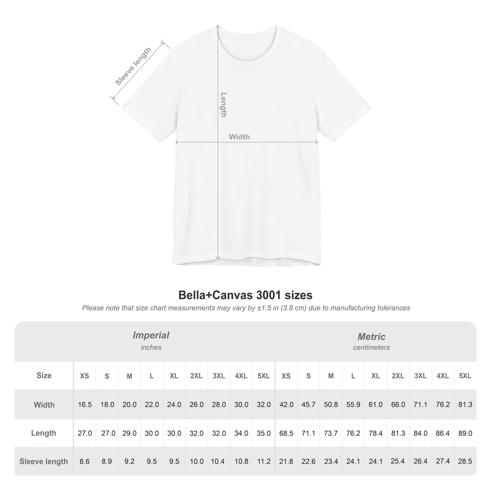 T-shirt dimensions 